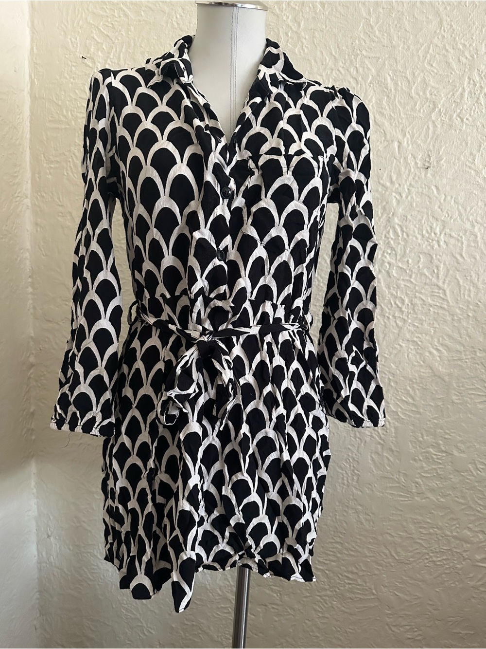 Zara Black White Art Deco Mini Dress Medium FLAWED